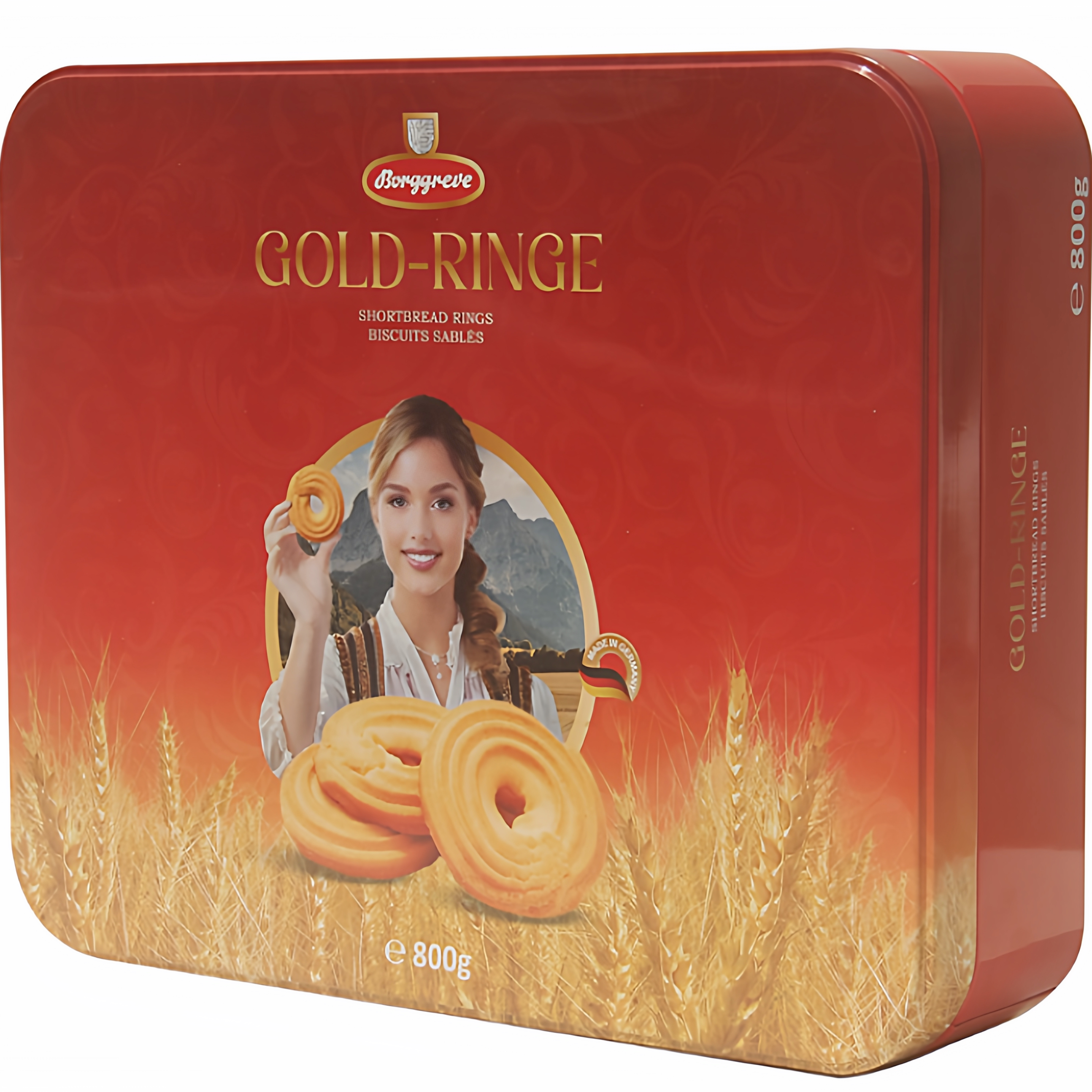 德国进口渤杰金圈曲奇饼干礼盒800g 口感酥脆色泽金黄 附拎袋