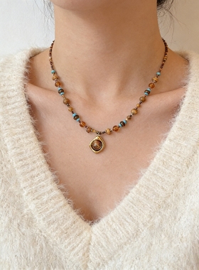 美拉德虎眼石吊坠毛衣链