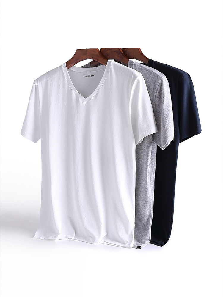SHUYA 남성용 반팔 티셔츠 속옷 라운드 넥 솔리드 컬러 심리스베이스 얇은 땀 흡수 통기성 스포츠 스웨트 셔츠 2 팩