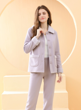 德国舒雅女士睡衣25秋冬新款一体绒翻领保暖长袖家居服套装25659H