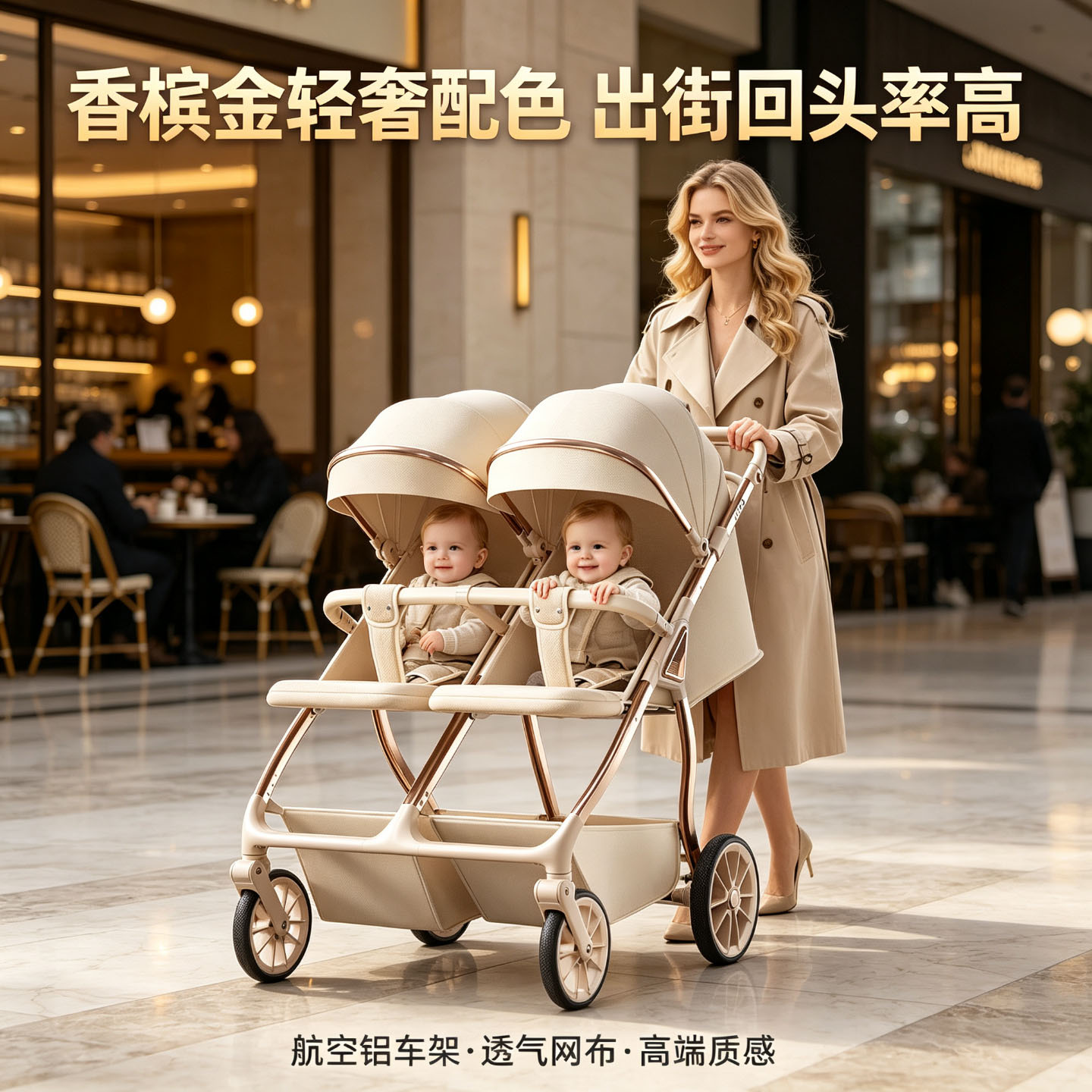 双胞胎双座婴儿推车双向推行