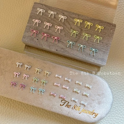 彩色珍珠蝴蝶结立体合金美甲饰品