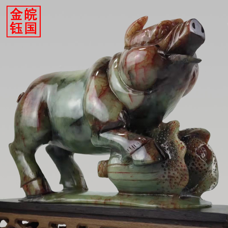 猪摆件玉石十二生肖發财猪吉祥物博古架客厅办公室古典装饰工艺品