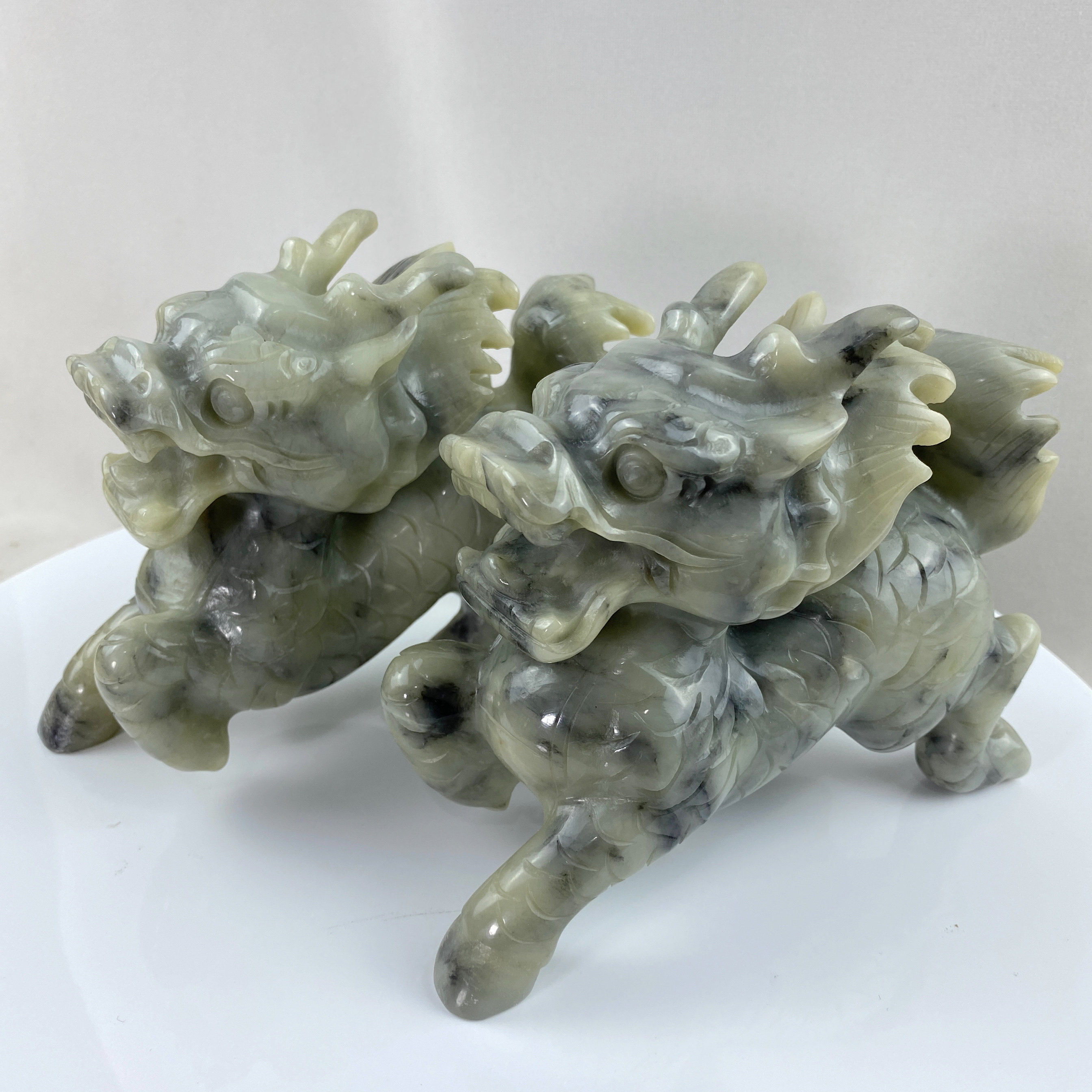 15cm纯天然玉石麒麟送子招财摆件一对客厅玄关办公室装饰品工艺品