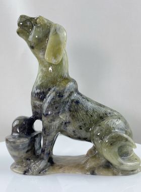 20cm天然玉石狗摆件十二生肖狗招財家居饰品办公室工艺品摆设礼品