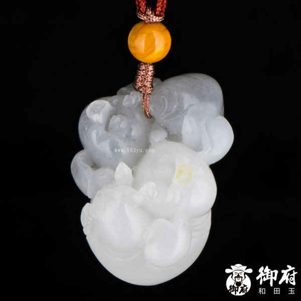 【御府】新疆和田玉黄皮青花玉籽玉挂件籽料吊坠玉坠母子情深玉石