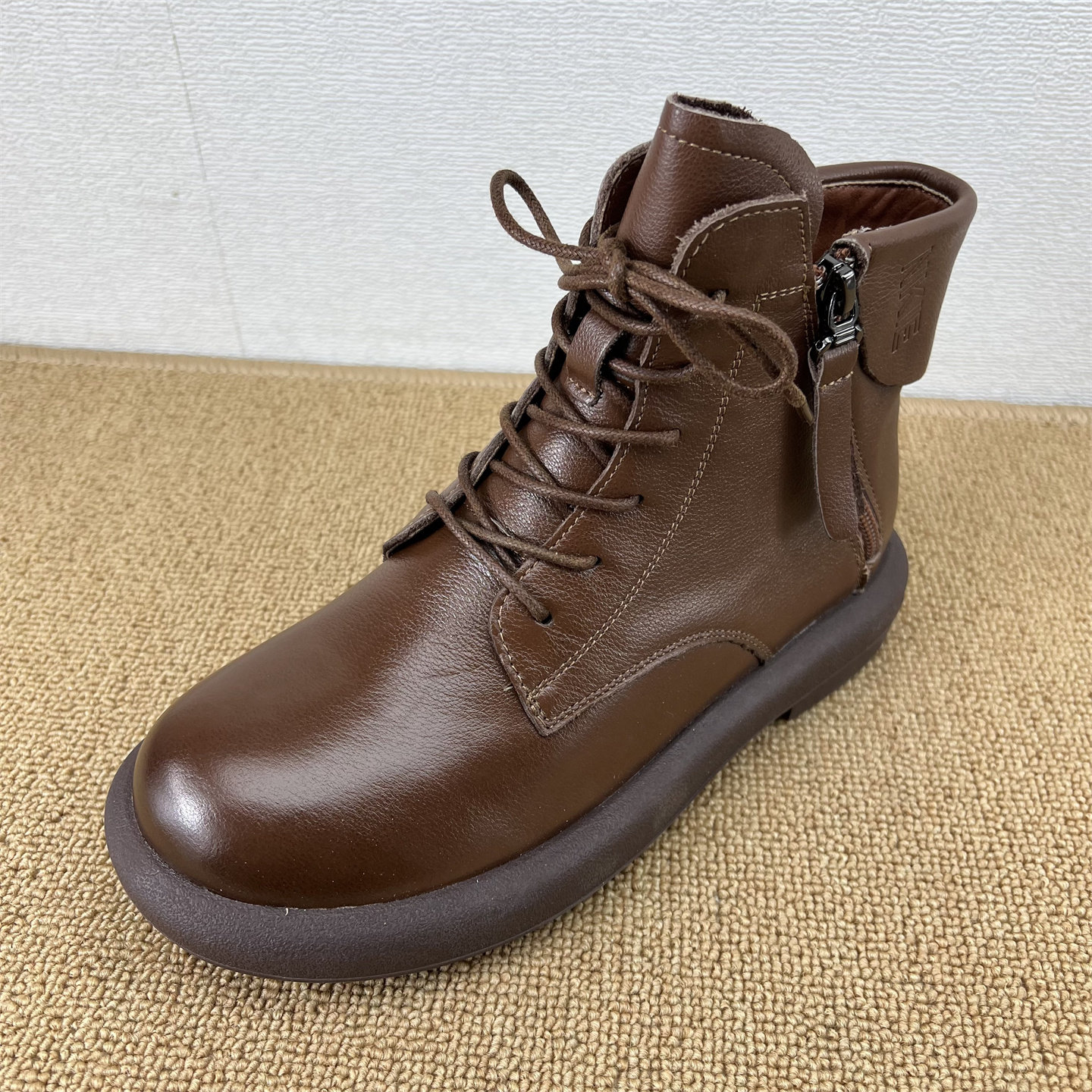 英伦风马丁靴女冬季短靴系带拉链头层牛皮复古棕色靴保暖圆头女靴,女鞋,马丁靴,淘宝优惠券,粉丝福利购,淘宝优惠卷