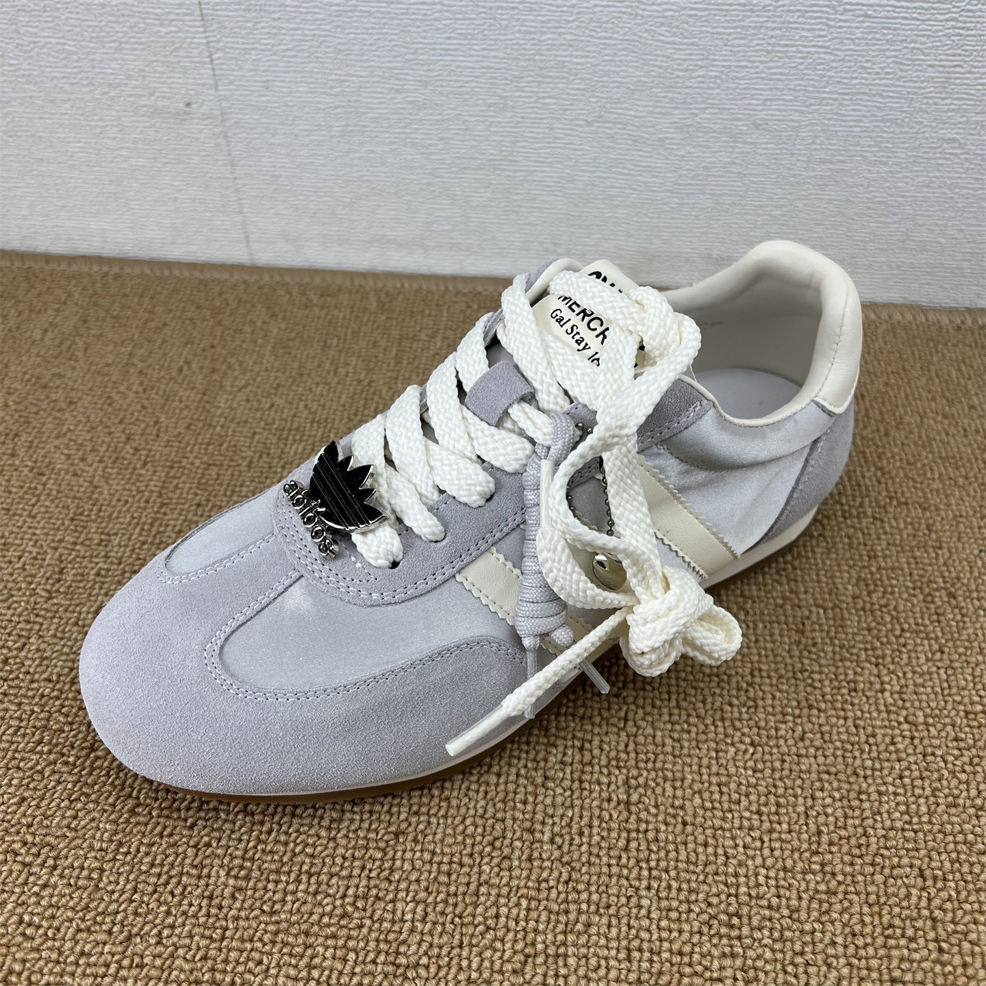 真皮拼色德训鞋女休闲运动软底系带小白鞋百搭板鞋磨砂皮交叉绑带