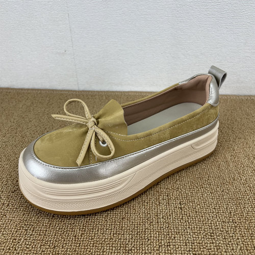 真皮春季黄色厚底增高女板鞋
