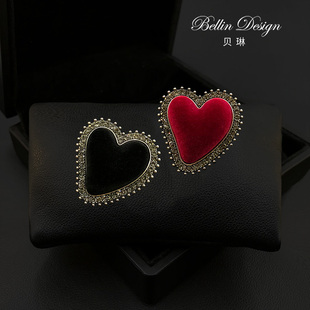 红色爱心大衣固定胸针女复古风毛衣开衫 胸花5523 配饰品加长扣针款