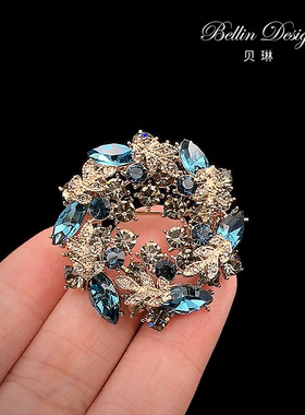 蓝色紫金花胸针配饰品西服领针轻奢复古礼服胸花母亲节礼物3707