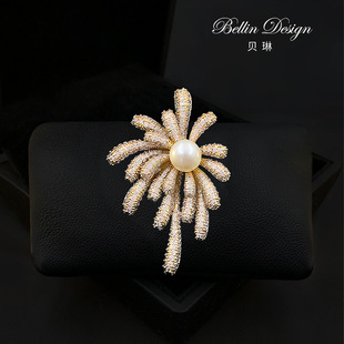 《繁花绽放》胸针高级感呢大衣配饰珍珠点缀胸花开衫毛衣别针3782