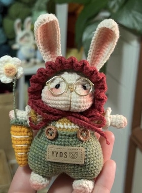 新款糖糖兔手工毛线钩织玩偶diy材料包编织兔子钥匙扣摆件车挂件