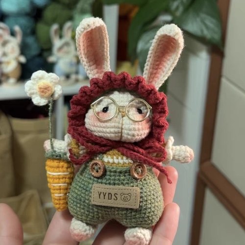 新款糖糖兔手工毛线钩织玩偶diy材料包编织兔子钥匙扣摆件车挂件
