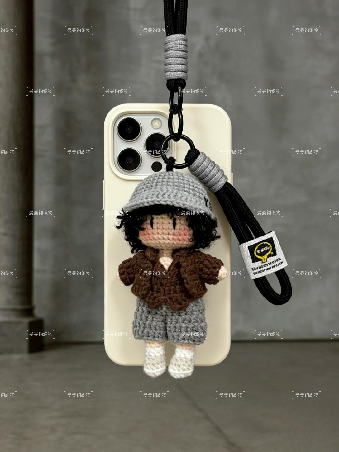 灰色棒球帽毛线钩织王一博玩偶手工diy材料包自制钥匙扣手机挂件