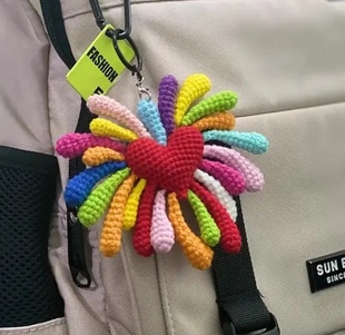 手工编织diy材料包心花怒放钩织包包挂件汽车挂件钥匙扣送闺蜜礼