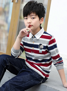 儿童长袖t恤薄款翻领polo衫男童打底衫春秋款纯棉中大童条纹6体恤
