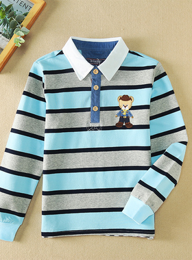 儿童长袖t恤宽松条纹polo衫男童秋装小男孩秋衣单件上衣纯棉春款8