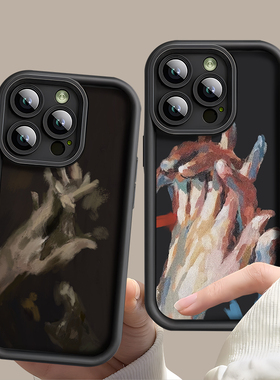 艺术牵手一对情侣款手机壳任意机型适用苹果13高级感11小米iphone14plus黑色系16promax华为vivo磨砂12硅胶15