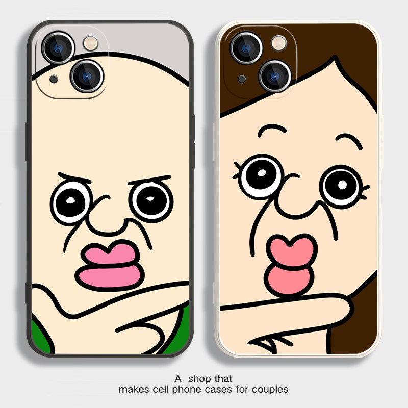 邦邦和玉智情侣丑萌手机壳大脸女孩卡通搞怪沙雕有趣味好玩苹果14华为