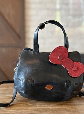 Hello Kitty可爱猫咪包包头层植鞣牛皮真皮高油脂复古单肩斜挎包