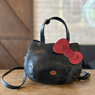 Kitty可爱猫咪包包头层植鞣牛皮真皮高油脂复古单肩斜挎包 Hello