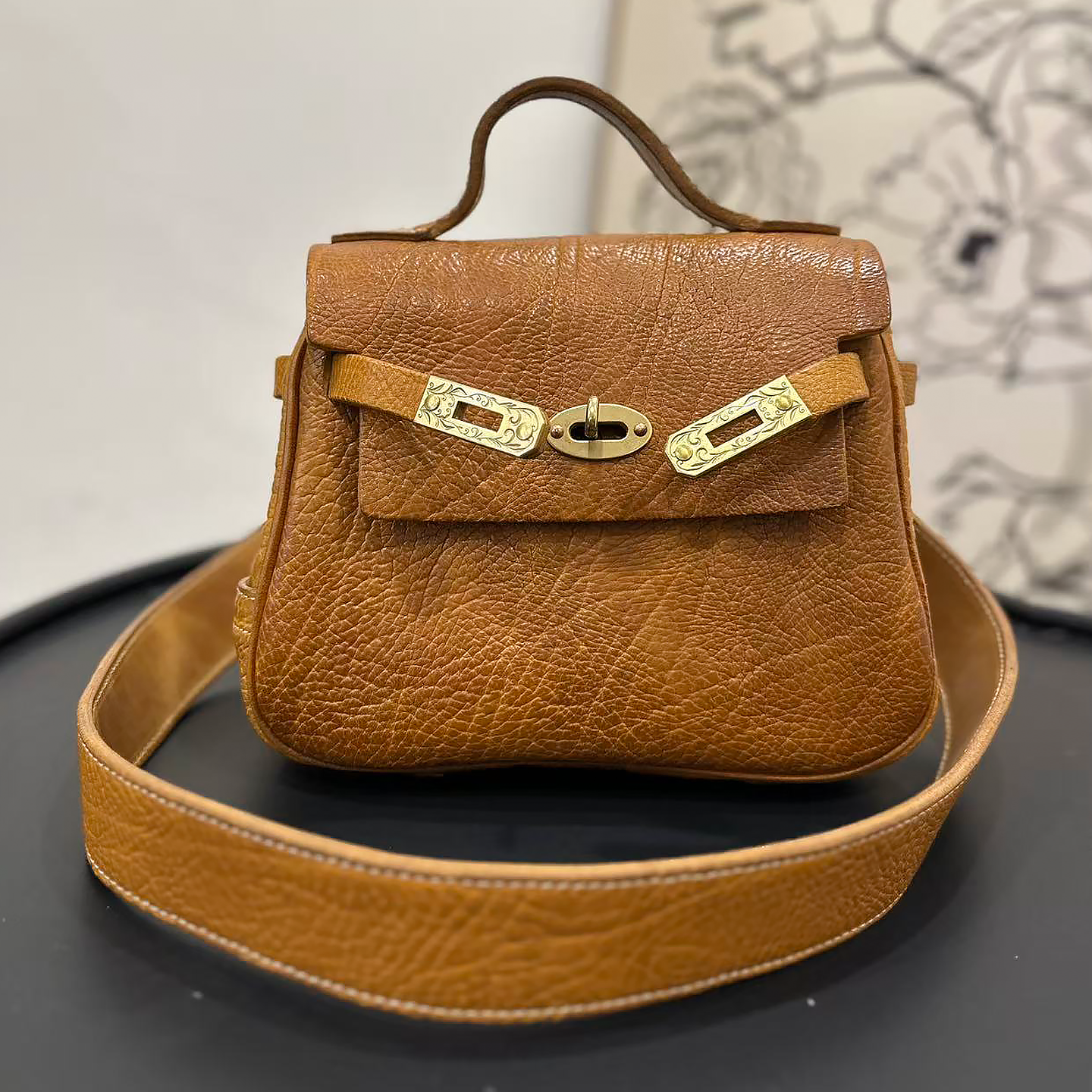 宽肩带意大利进口牛颈纹凯莉包宽度新款气质百搭大容量通勤单肩包