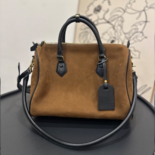 高端潮流磨砂牛皮2025新款枕头包波士顿手提包通勤单肩斜挎包中号