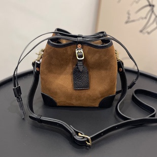 烧麦包真皮原创束口手拎包头层牛皮高级感撞色抽绳水桶包单肩包女