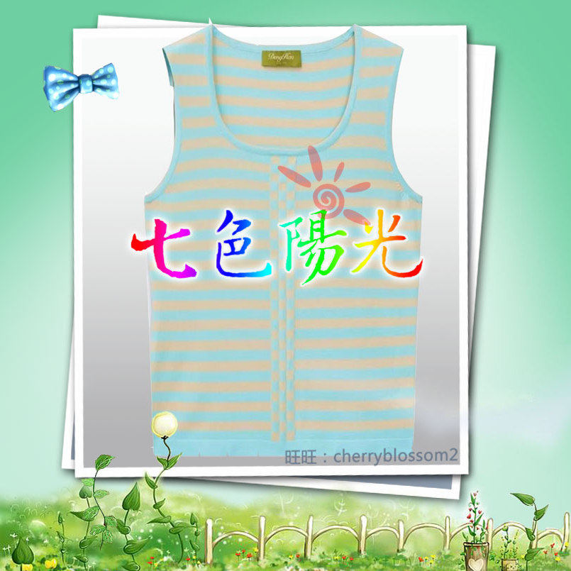 邓皓夏季          条纹          U领         针织背心     M码