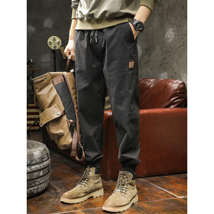 英伦雅痞工装裤男款春秋季加绒潮牌宽松束脚裤美式男士休闲长裤子