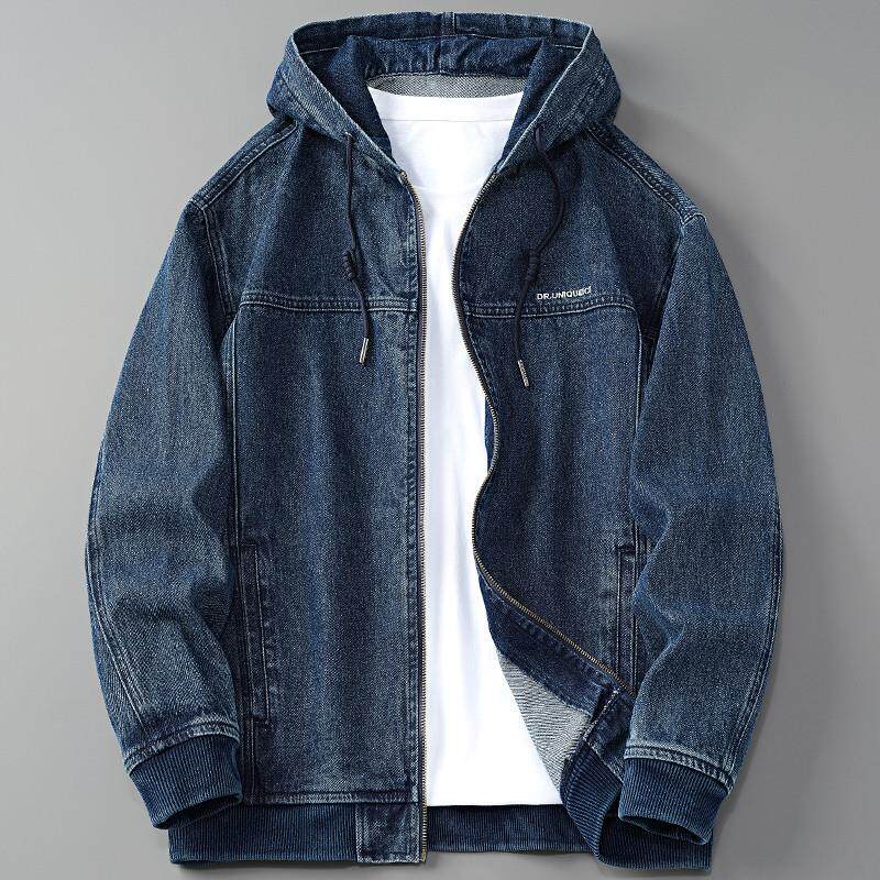 连帽牛仔外套男春秋宽松美式潮流高级感痞帅拉链夹克短款风衣