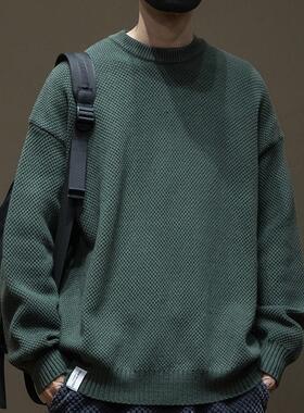 纯色简约百搭针织毛衣男2025秋冬650g重磅宽松大码胖子军绿色毛衫
