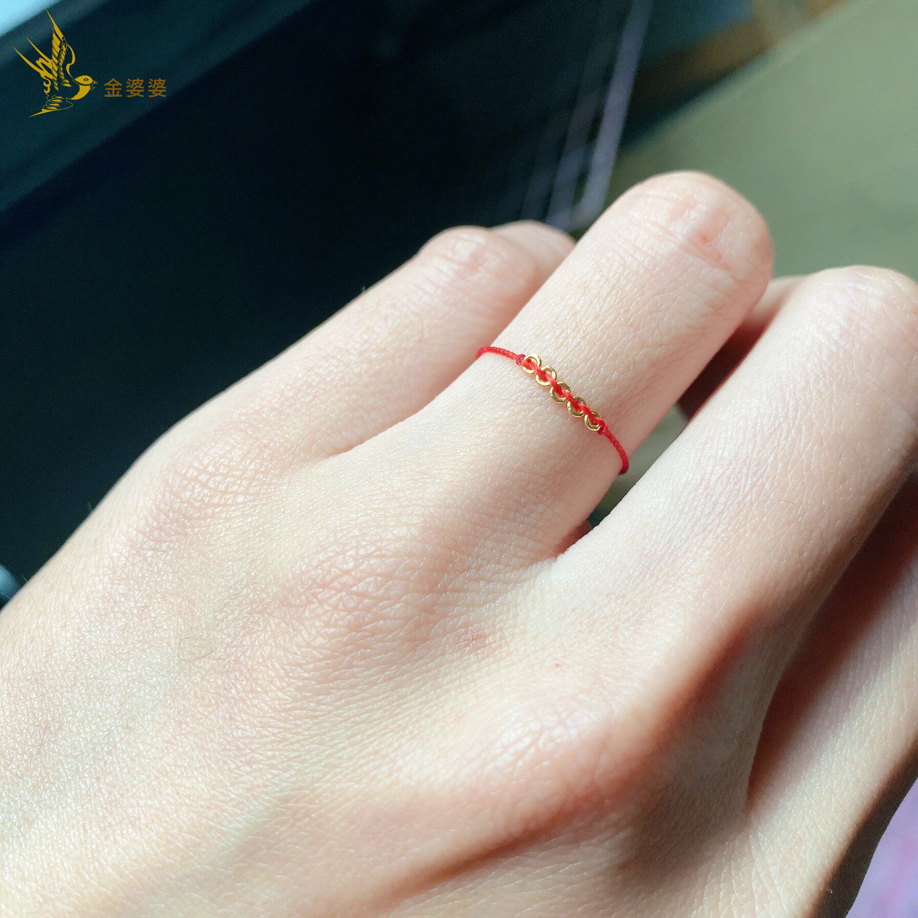 0.3细款指环天然迷你珍珠  纯金999迷你 2MM好运连连闺蜜礼物蜡线