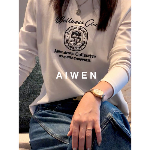 【AIWEN艾芠】时尚字母撞色印花透气亲肤宽松圆领t恤女ZNY-X5230