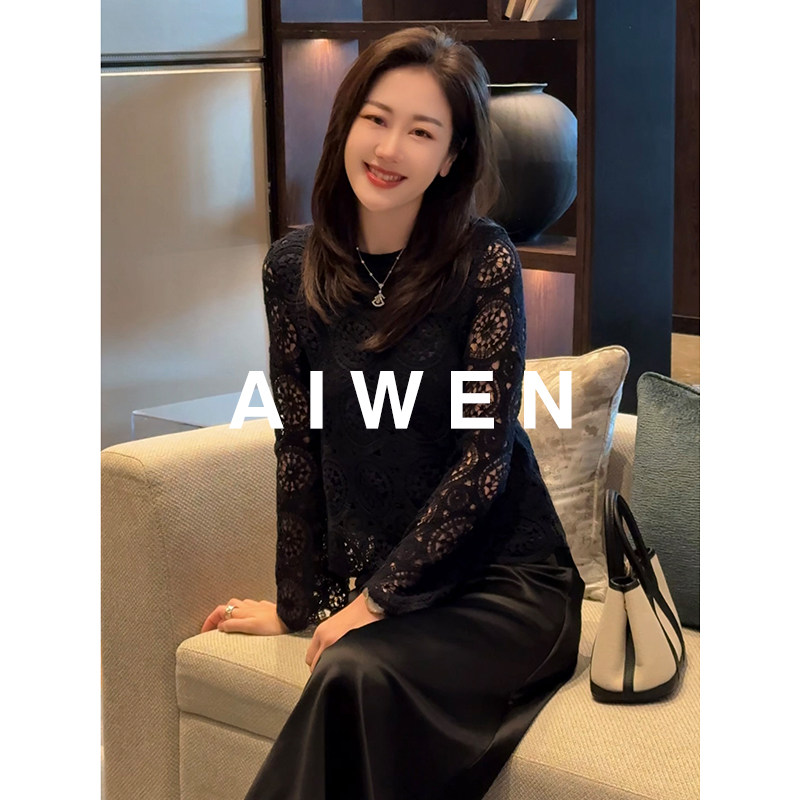 【AIWEN/艾芠】精致镂空钩花蕾丝上衣女ZNY-C60089