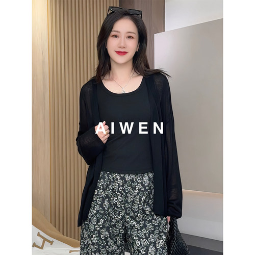 【AIWEN艾芠】夏季新款黑色薄款针织开衫外套女LP-X60478