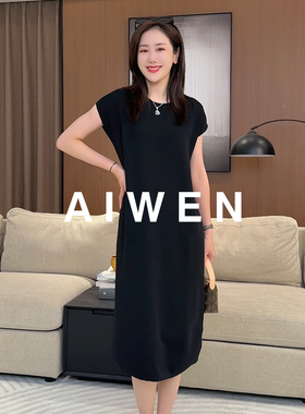 【AIWEN/艾芠】夏季纯色小飞袖宽松舒适长款连衣裙ZNY-X60319