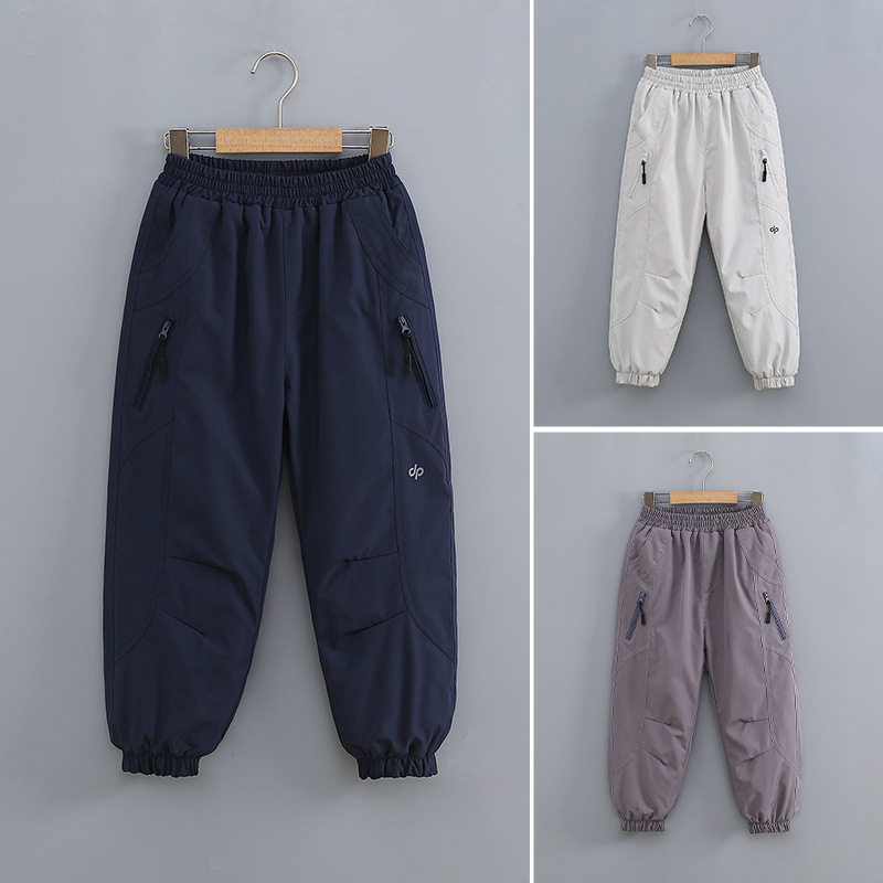 男童韩版加绒裤新款儿童冲锋裤男女童秋冬简约保暖中大童运动长裤