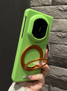 【带支架】肤感硬壳草绿色旋转支架适用华为mateX7手机壳X6/X5折叠两件套X3女款magicV5翻盖防摔findN5高级感