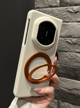 【带支架】肤感硬壳古董白色旋转支架适用华为mateX7手机壳X6/X5折叠两件套X3女款magicV5翻盖防摔findN5原创