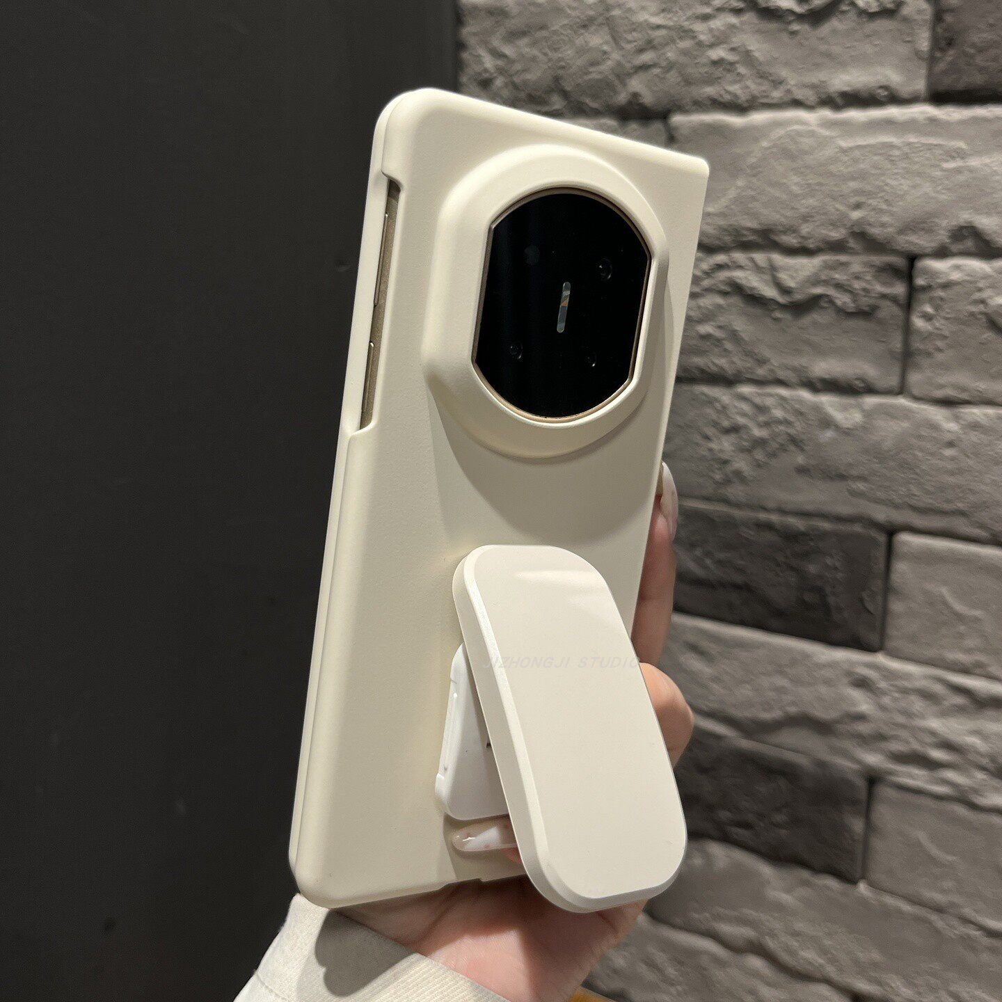【带支架】简约磨砂肤感古董白推拉支架适用华为matex7手机壳折