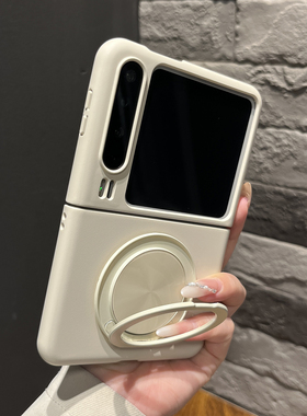 【高级感】超薄古董白色圆形支架适用华为puraX手机壳pocket2可折叠zflip7女findN3 flip简约Razr50ultra肤感