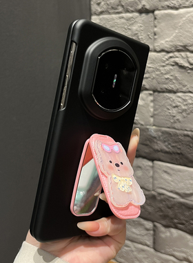 【带支架】肤感优雅黑色贝壳狗翻盖镜子支架适用华为mateX7手机壳新款X6/X5女X3折叠两件套magicV5防摔findN5