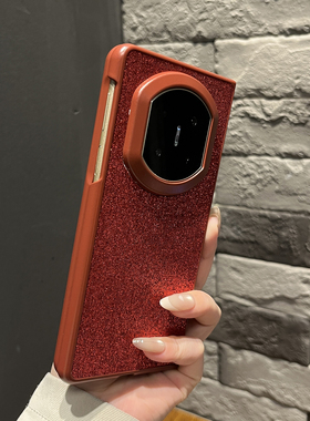 【高级感】复古轻奢闪粉皮纹红色适用华为mateX7手机壳X6/X5翻盖防摔简约magicV5个性女款小众全包新款保护套