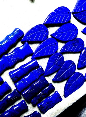 天然阿富汗青金石树叶竹节吊坠