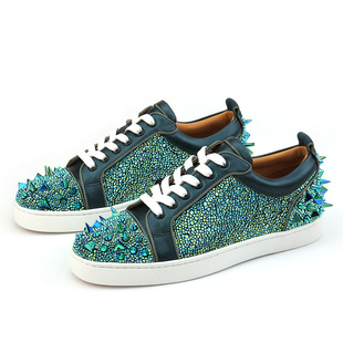 低帮男鞋cl2025新款休闲板鞋时尚拼色水钻男鞋透气百搭红底潮欧美