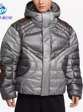 耐克Nike 男子拼接宽松防风保暖连帽灰色休闲棉服外套FB7424-029