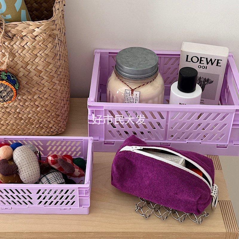 好市民大发 ins马卡龙彩色塑料桌面整理折叠收纳盒学生寝室置物篮