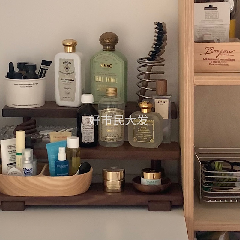 好市民大发 高档桌面置物架胡桃实木加高收纳架家用杂物整理日式